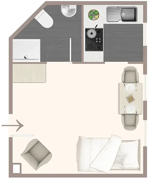 Grundriss einer Immobilie mit einem Zimmer