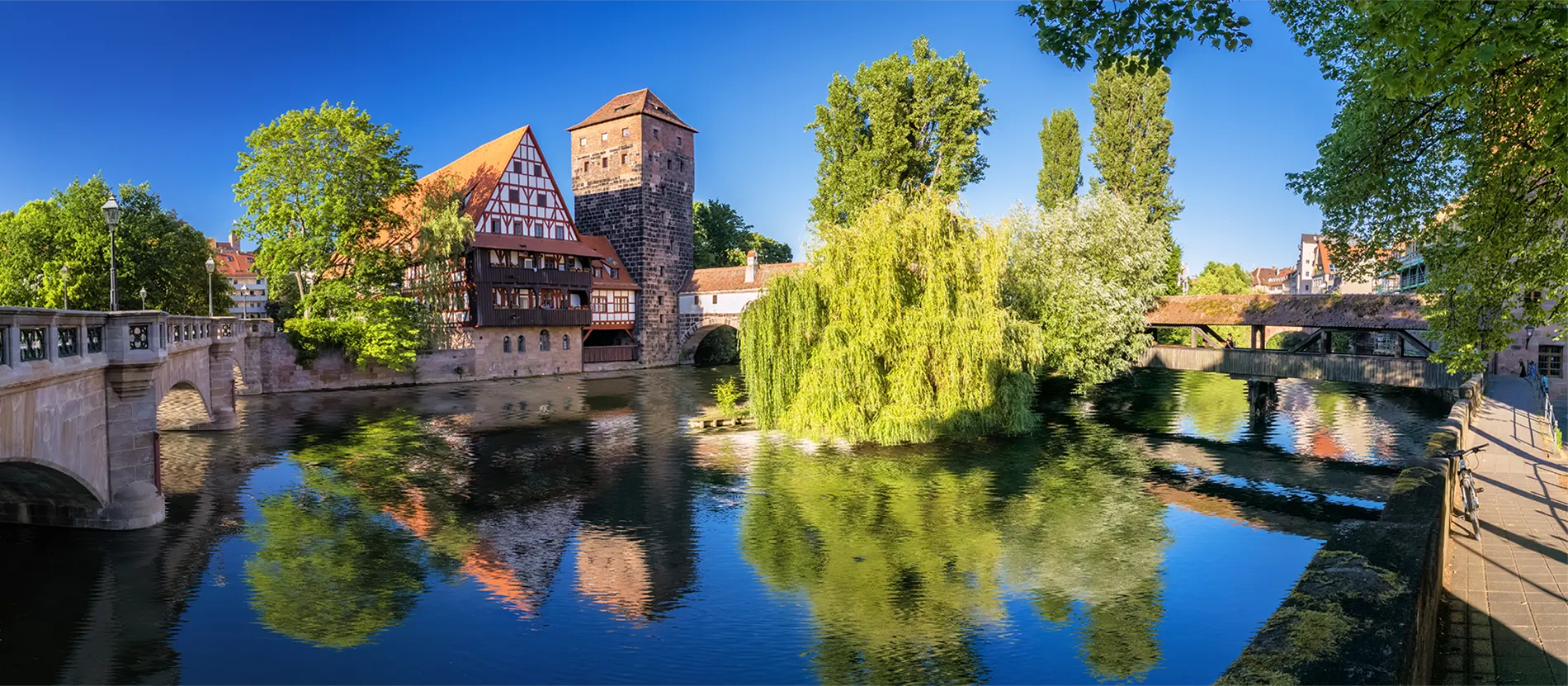 Animiertes Bild von einem Fluss und Häusern in Nürnberg